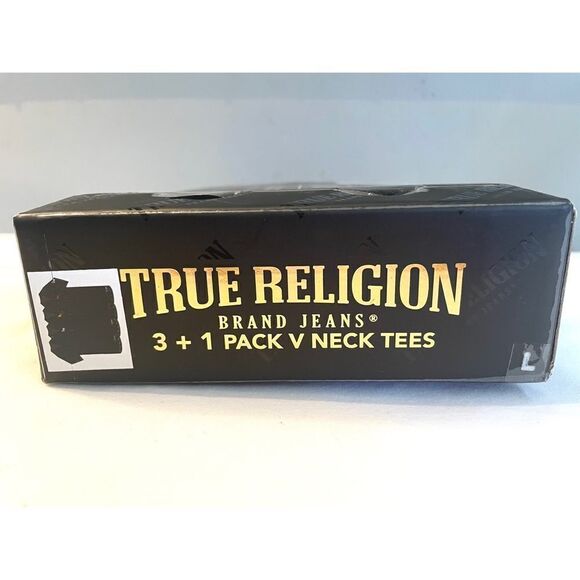 True Religion V-neck Black Tees 3+1 Limited Edition Size L 100% Cotton NIB - Picture 3 of 6
